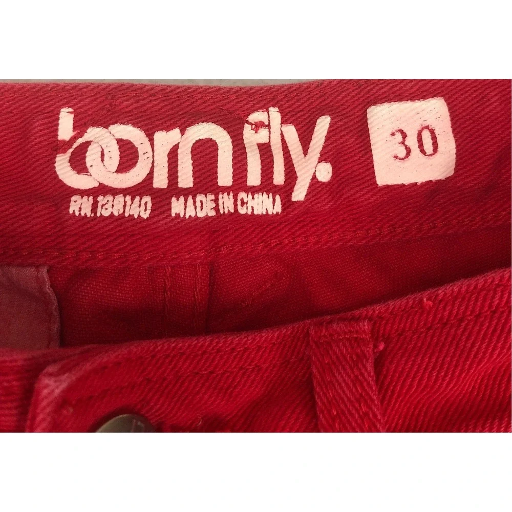 Born Fly Mens Red Denim Straight Leg Paneled Urban Streetwear Jeans Size 30x27